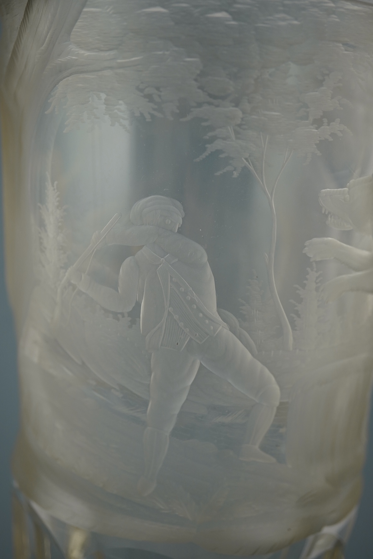 A Bohemian ‘hunting’ Stangenglas in rock crystal style, c.1840-60